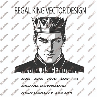 Regal King Crown Vector Art - Majestic Prince Portrait SVG, EPS, PNG, DXF, AI - Digital Download