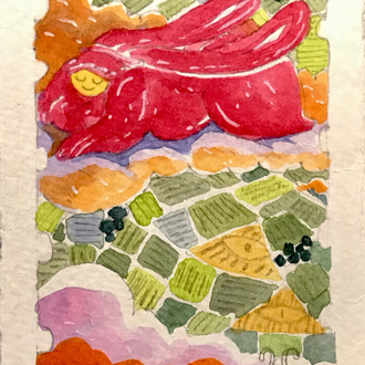 Red rabbit on the cloud