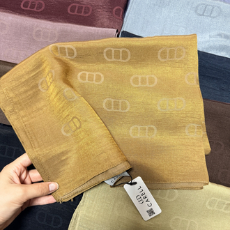CARELL |  Etiketli Monogram Desen Liora Pamuk Şal Hardal/gold