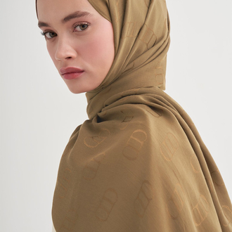 CARELL |  Etiketli Monogram Desen Liora Pamuk Şal Hardal/gold