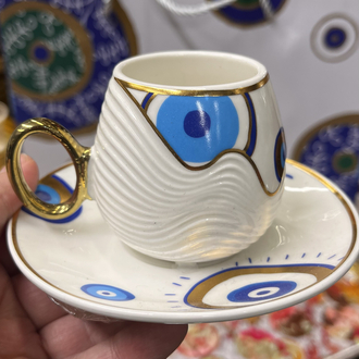 6 lı nazar boncuklu fincan özel çantasıyla
