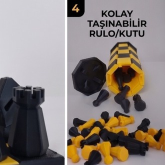 Roll 3D Tasarım Satranç Seti - Taşınabilir & Geometrik Seri