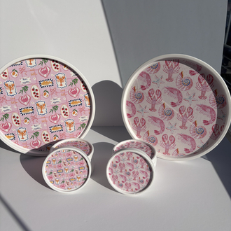 Desenli Dekoratif Tabak (Karışık Pembe Desenli) 