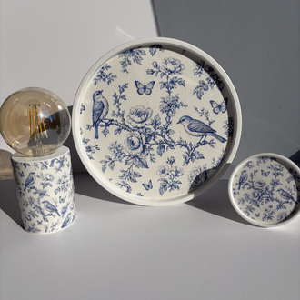 Desenli Dekoratif Tabak (Mavi Kuş Desenli)