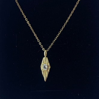 Gold Taşlı Plaka Kolye | 925 Ayar Gümüş