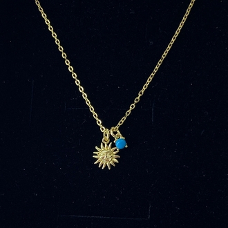 Gold Mavi Taşlı Güneş Kolye | 925 Ayar Gümüş