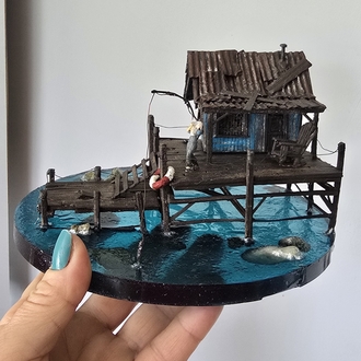 epoksi deniz üzerinde balıkçı evi ve balıkçı #diorama