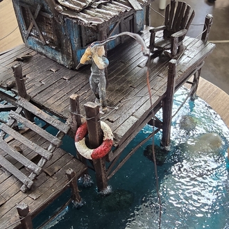 epoksi deniz üzerinde balıkçı evi ve balıkçı #diorama