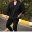 oversize keten siyah gömlek