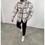 unisex beyaz kırmızı siyah ekoseli oduncu gömlek