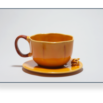 Stoneware Balkabağı Fincan ve Tabağı