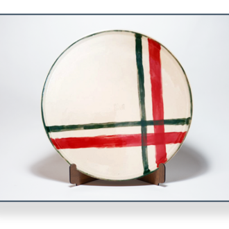 Stoneware Büyük Kırmızı Ekose Tabak