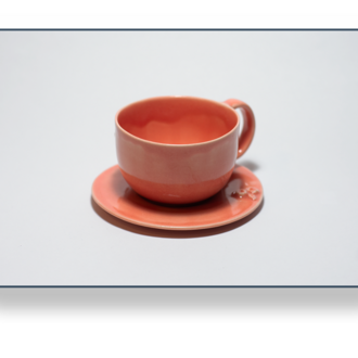 Stoneware Çiçekli Fincan ve Tabağı