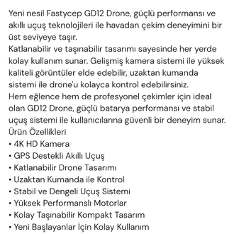 GD12 Drone 4K Kamera GPS Katlanabilir Akıllı Drone