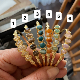Doğaltaşlı Tel Sarma Cuff Bileklik