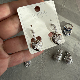 Zirkon Taşlı X Detaylı Kalp Halka Xuping Küpe