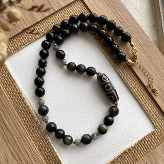Lam Kolye (Obsidyen/Akik/Labradorit)