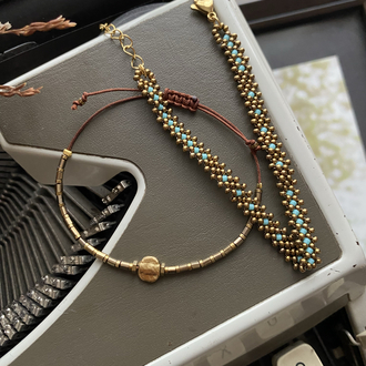 Bronz Renk İkili Minimal Bileklik 