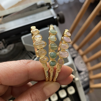 Doğaltaşlı Tel Sarma Cuff Bileklik
