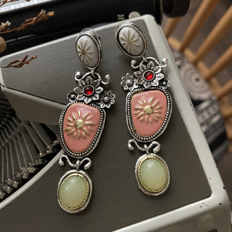 Vintage Soft Pembe/Yeşil Vip Küpe 