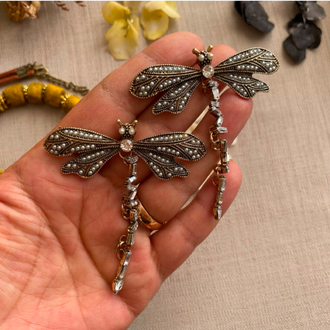 Taşlı Yusufçuk Bronz Küpe