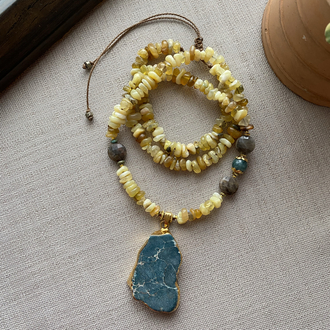 Baharın Neşesi Kolye (Sarı opal/Dumanlı Kuvars/Turkuaz Taşı)