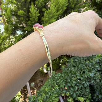 Ham Pembe Turmalin Gold Renk Cuff Bileklik 