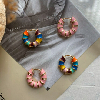Çizgili Mineli Çelik Halka Küpeler