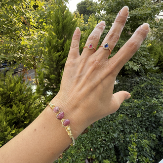 Ham Pembe Turmalin Gold Renk Cuff Bileklik 