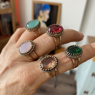 Doğaltaşlı Ayarlanabilir Bronz Vintage Yüzükler