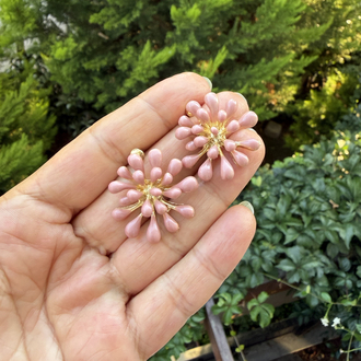 Krizantem Çiçeği Romantik Pembe Küpe