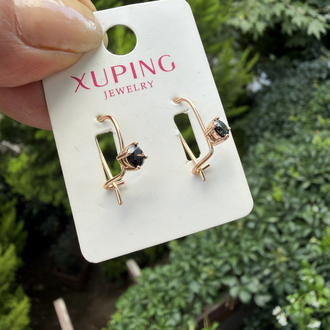 Xuping Çelik Siyah Taşlı Vintage Küpe