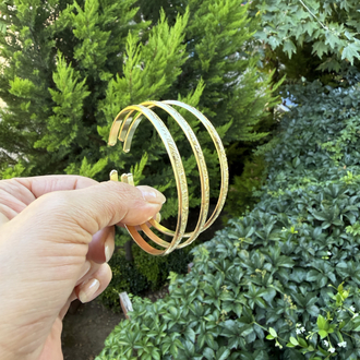 Ağaç Dokulu Altın Kaplama Cuff Kelepçe Bileklik 