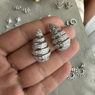 Zirkon Taşlı Spiral Damla Küpe (Botega)