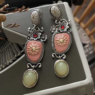 Vintage Soft Pembe/Yeşil Vip Küpe 