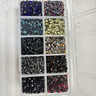 BEDAZZLE 10 Bölmeli Cam Taş Süsleme Seti B-6000 Yapıştırıcı Taş Tutma Kalemi ve Cımbızlı