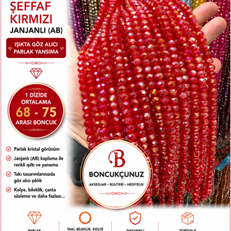 ❤️✨ 8 MM KRİSTAL ŞEFFAF KIRMIZI JANJANLI (AB) BONCUK ✨❤️