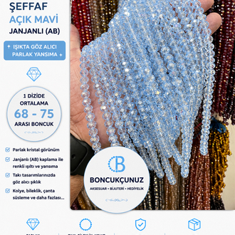 8 MM Kristal Şeffaf Açık Mavi Janjanlı (AB) Boncuk