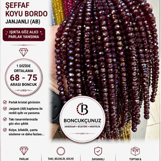 8 MM KRİSTAL ŞEFFAF KOYU BORDO JANJANLI (AB) BONCUK ✨