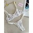 Beyaz Mor Kalp Detaylı Transparan Bra Set