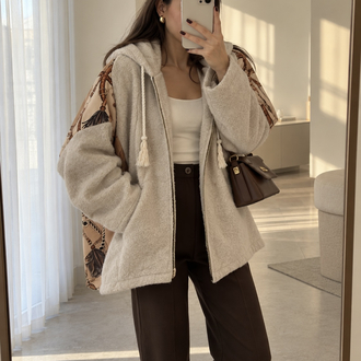 Sırtı Zincir Desen Kırçıllı Oversize İtalyan Hırka