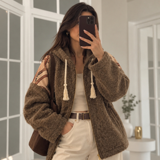 Sırtı Zincir Desen Kırçıllı Oversize İtalyan Hırka