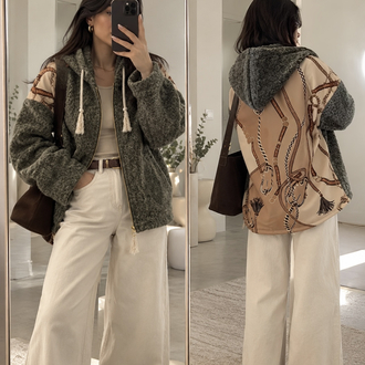 Sırtı Zincir Desen Kırçıllı Oversize İtalyan Hırka