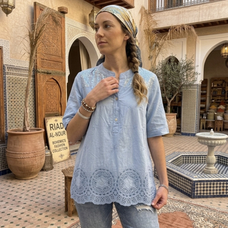 Nakışlı Payetli Poplin İthal Bluz 