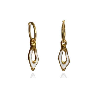 Brambuta Enki Drop Hoops Halka Küpe Gold-Beyaz