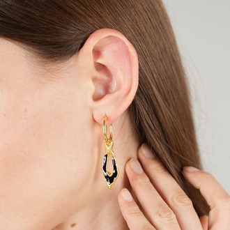 Brambuta Enki Drop Hoops Halka Küpe Gold-Siyah