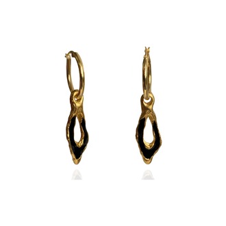 Brambuta Enki Drop Hoops Halka Küpe Gold-Siyah