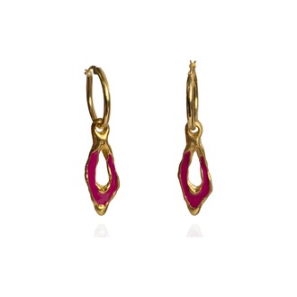 Brambuta Enki Drop Hoops Halka Küpe Gold-Fusya
