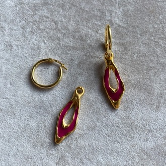 Brambuta Enki Drop Hoops Halka Küpe Gold-Fusya