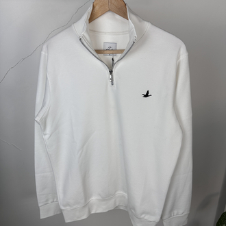 B. Marka beyaz yarım fermuar sweatshirt